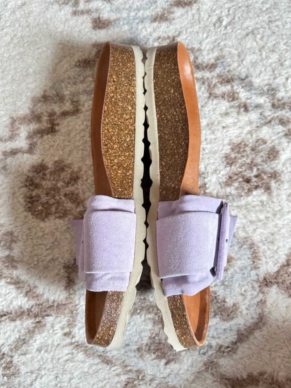 Miz Mooz Leather Buckle Sandal Slip-On Cushioned Footbed Purple Strap Summer